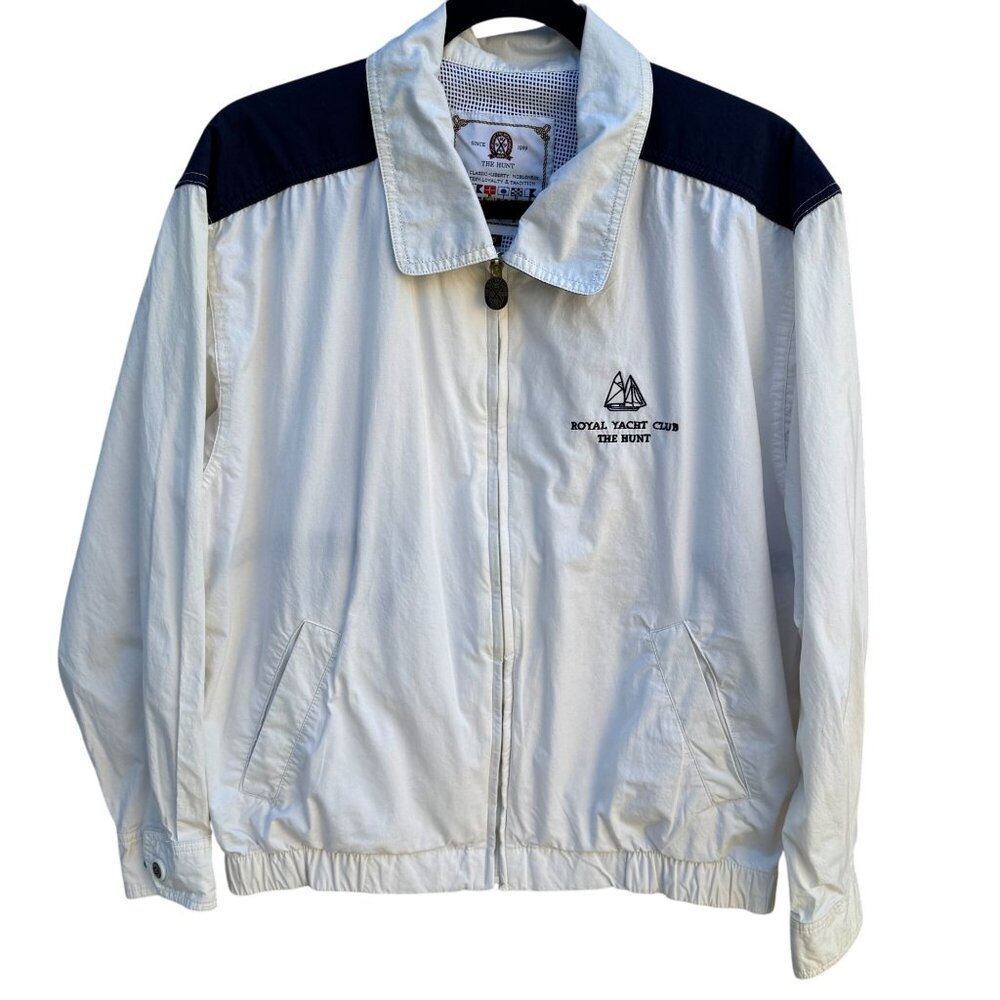 Royal Yacht Club The Hunt Vintage Nautical Yacht Windbreaker Jacket White Mens L